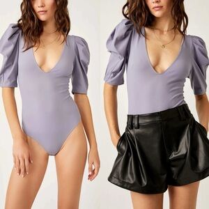 FREE PEOPLE Women’s Va Va Voop Duo Bodysuit Silver Blues-Size Medium